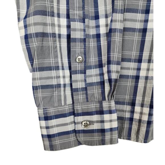 The Men's Store Classic-Fit Cotton Button-Down Grey/Blue Plaid Medium NWT - Picture 4 of 4